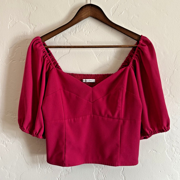Abercrombie & Fitch Size Large Puff Sleeve Corset Sweetheart Top - Pink Smocked - Picture 2 of 10
